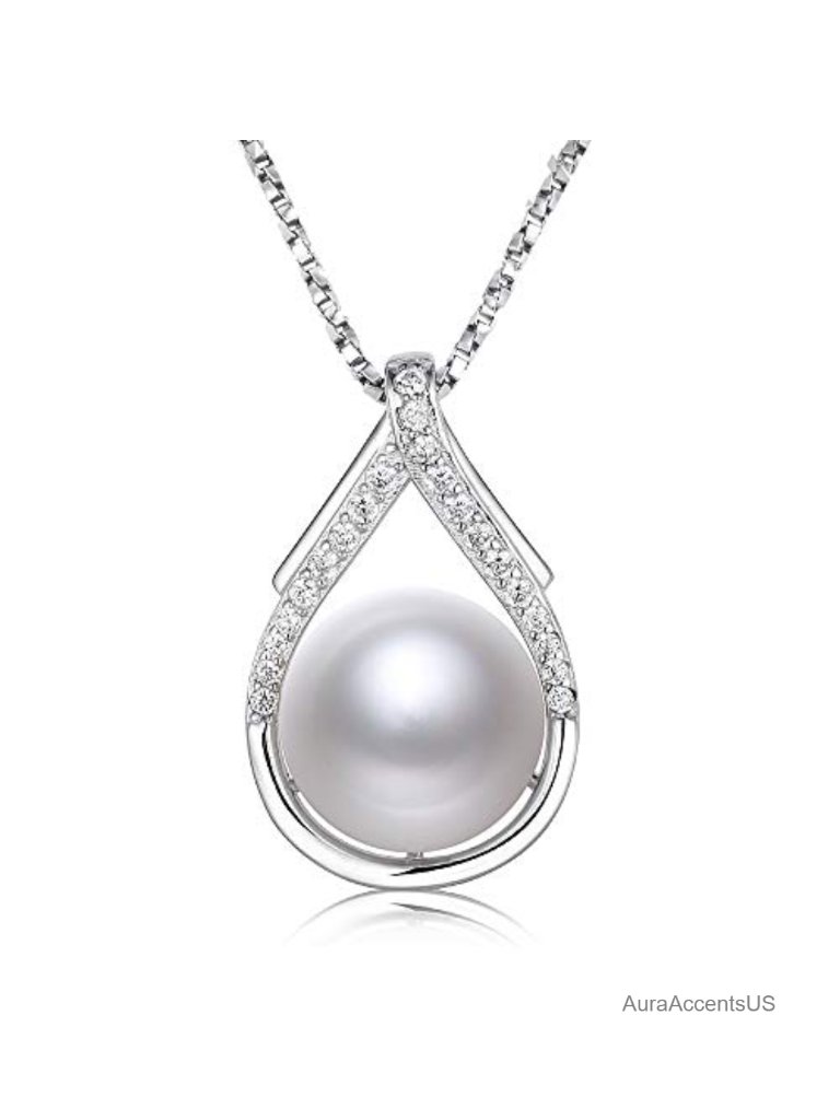 Real Freshwater Pearl Pendant Necklace 925 Sterling Silver 18in Chain